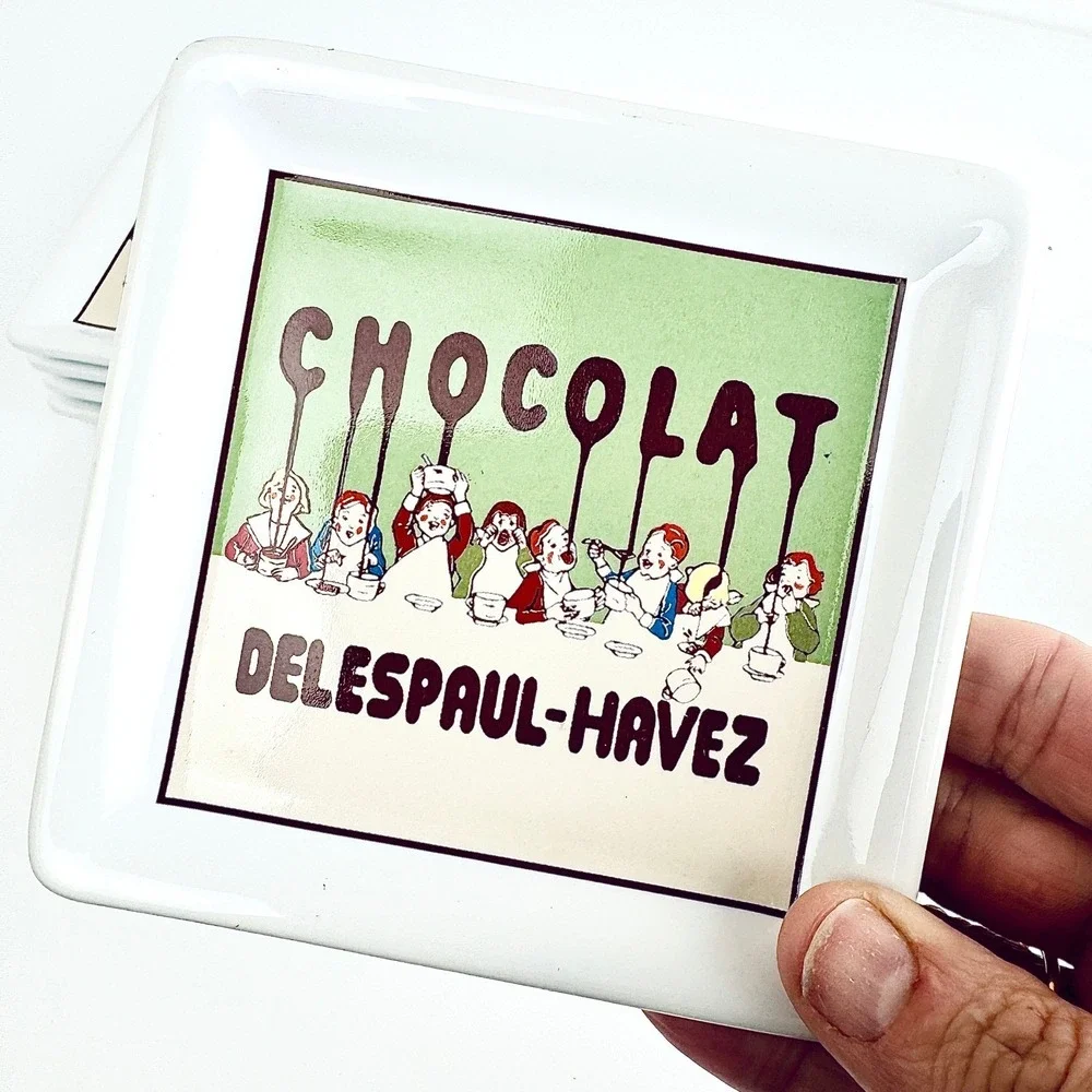Pottery Barn French Cafe Ceramic Coasters Set 6 Chocolat‎ Delespaul Box 2002